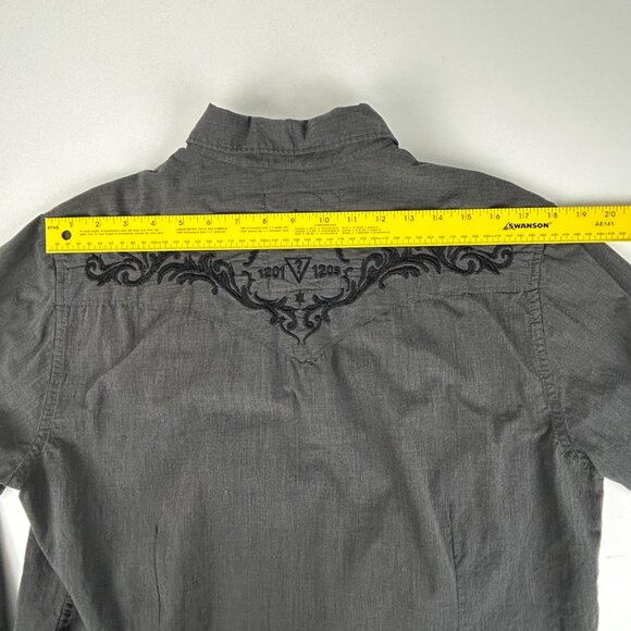 Guess Shirt Mens L Pearl Snaps Embroidered Grey Contrast Trim Western Cowboy - Picture 11 of 15